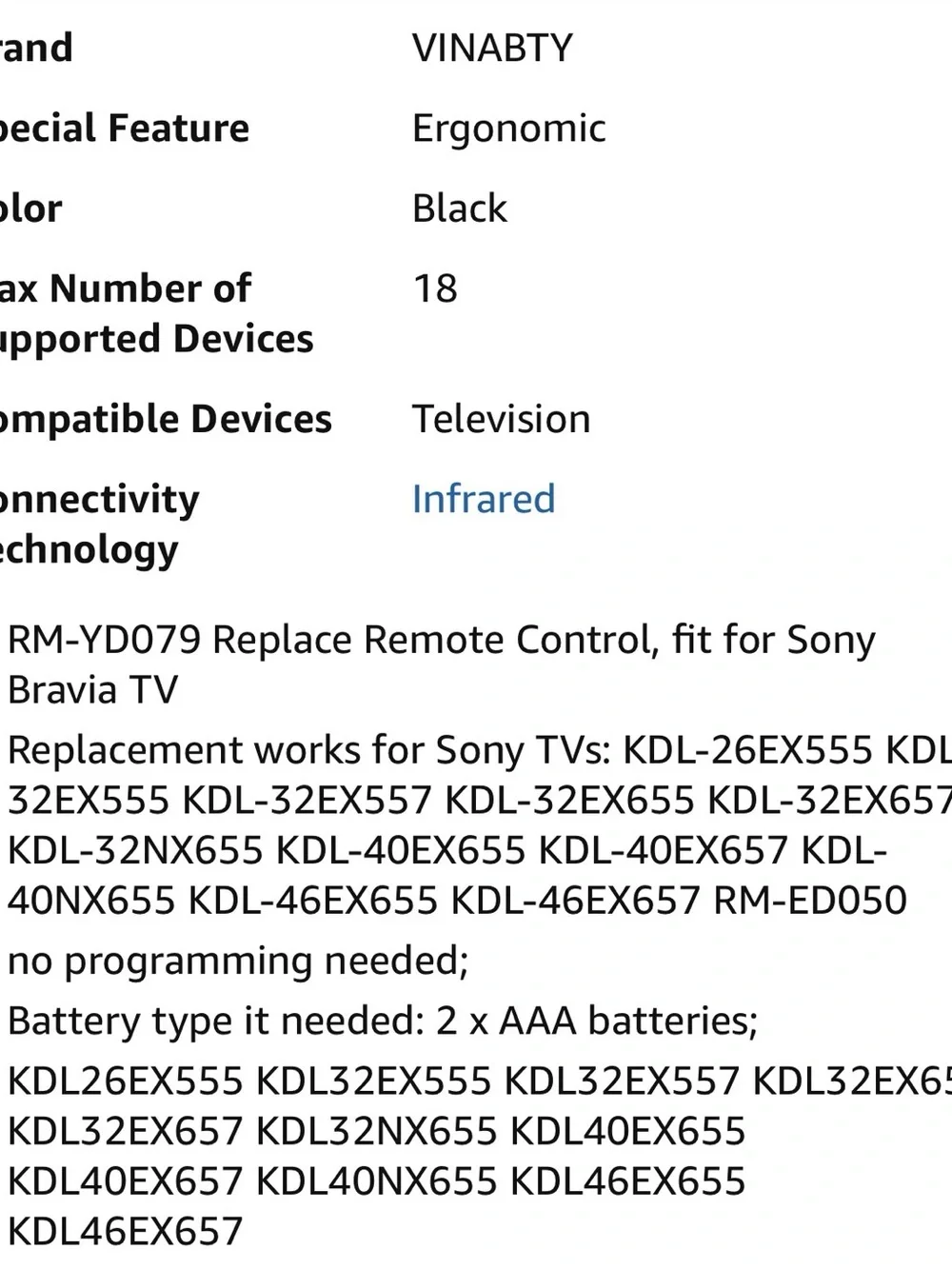 Universal Replacement TV Remote in Black